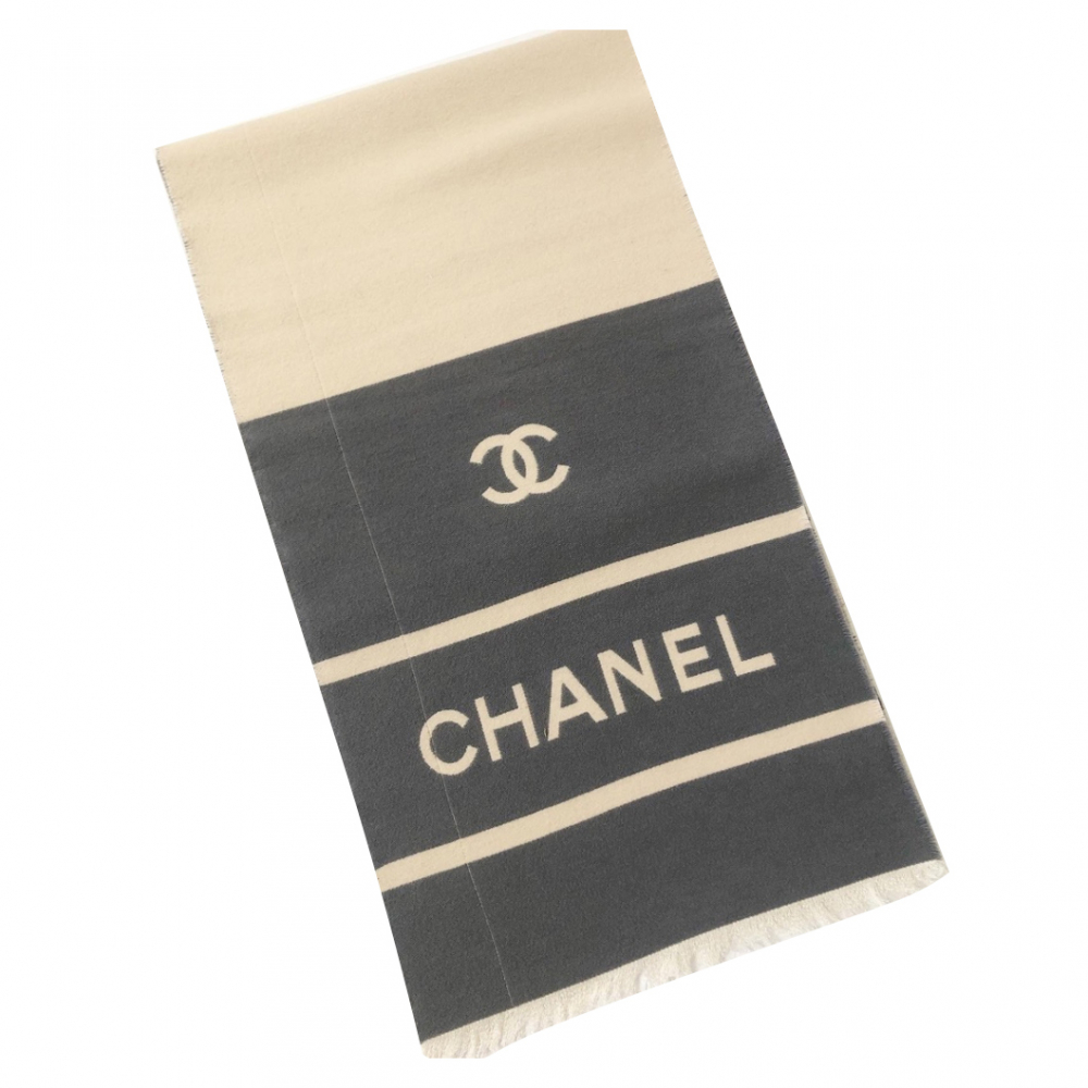 Used Chanel scarf 200x100 cm logo ตะโกน  LINE SHOPPING